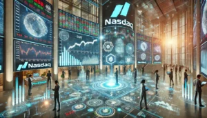 DALL·E-2024-11-20-13.48.57-A-futuristic-financial-hub-inspired-by-NASDAQ-and-Fintech-showcasing-a-bustling-digital-stock-exchange-floor-with-holographic-displays-of-stock-chart
